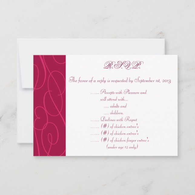 3.5 x 5 R.S.V.P Reply Card Raspberry Pink Loops/Sw (Front)