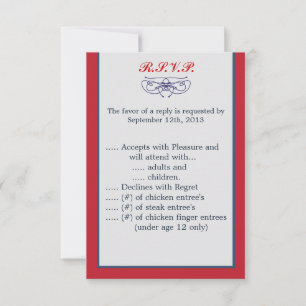 3.5 x 5 R.S.V.P White Dove Red Blue BG Invitation