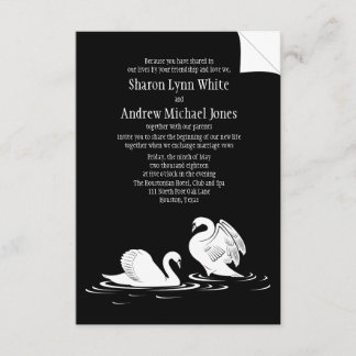3.5" x 5" Swan Couple Black Wedding Invitation