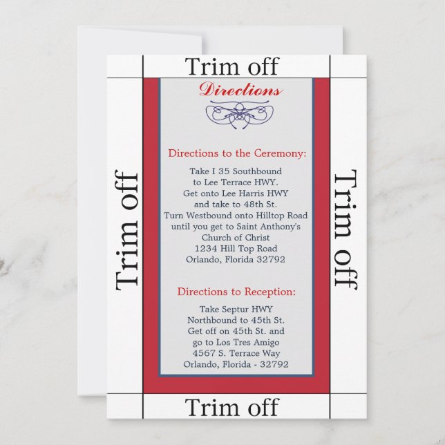 3.5 x 7 Directions White Dove Red Blue Invitation (Front)