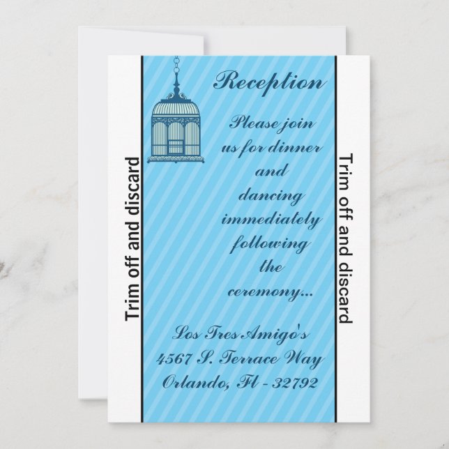 3.5 x 7 Reception Birdcage/Blue Stripe Invitation (Front)