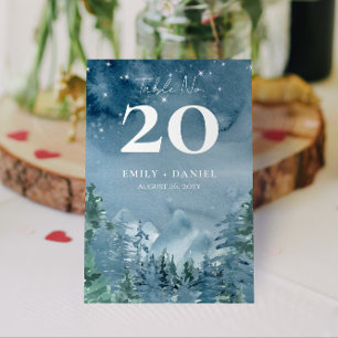 3.5x5.0 Dark Dusk Blue Mountains Wedding Budget Table Number