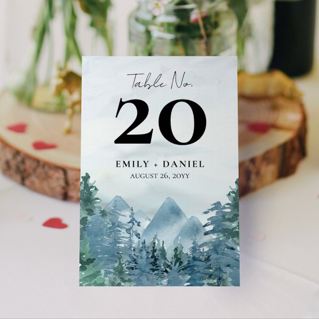 3.5x5.0 Rustic Blue Mountains Wedding Budget Table Number (Rustic Mountain Table Numbers for your Wedding or Event (3.5x5.0) Budget Friendly Option)