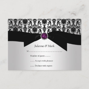 3.5x5 Black Silver Damask Purple Jewel RSVP