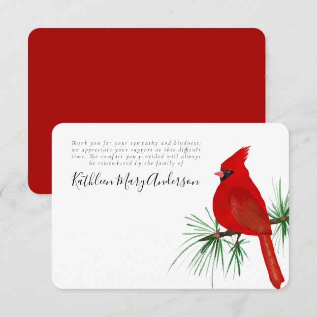 3.5x5 Cardinal Funeral Memorial Thank You Card (Front/Back)