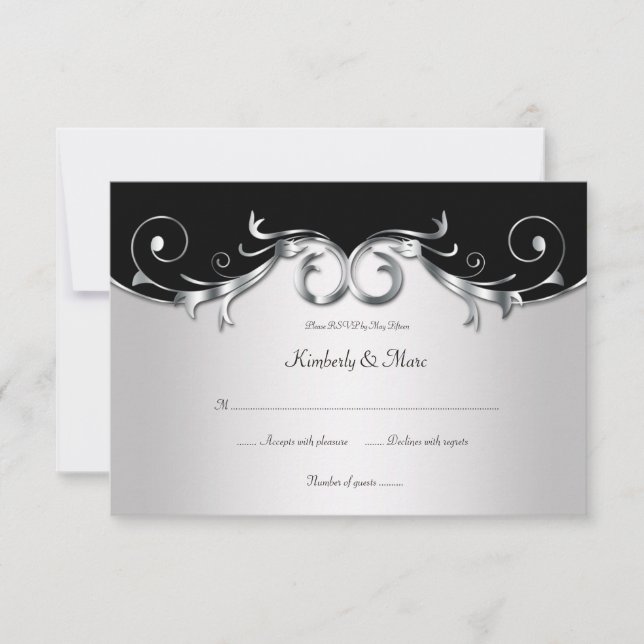 3.5x5 Elegant Black and Silver RSVP Card (Front)