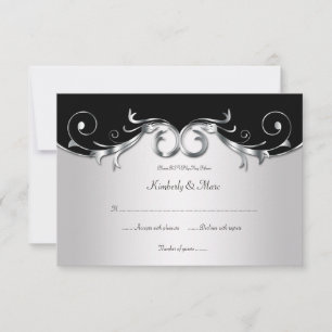 3.5x5 Elegant Black and Silver RSVP Card