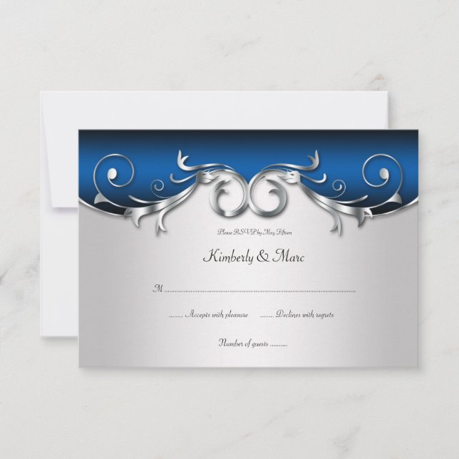 3.5x5 Elegant Blue and Silver RSVP (Front)