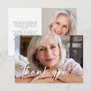 3.5x5 Elegant Chic Script Funeral Photo  Thank You Card