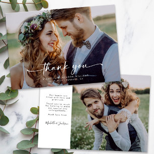 3.5x5 Elegant Chic Script Wedding Photo  Thank You Card