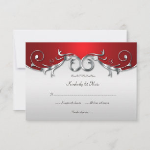 3.5x5 Elegant Red and Silver RSVP