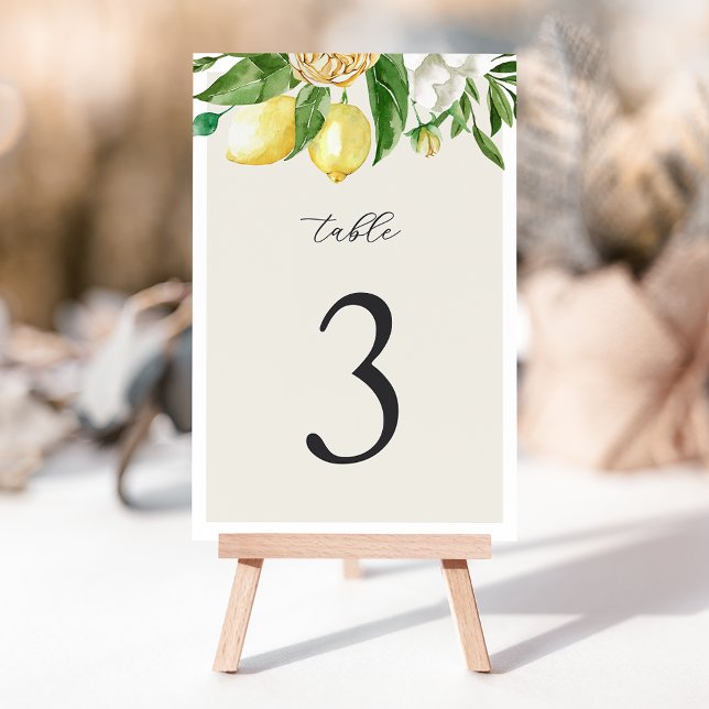 3.5x5" Elegant Summer Lemon Floral Wedding Table Number (Creator Uploaded)