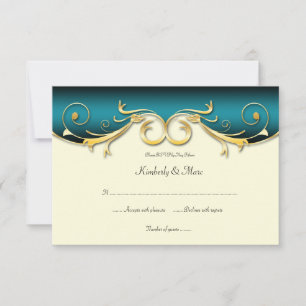 3.5x5 Elegant Teal Gold RSVP Card