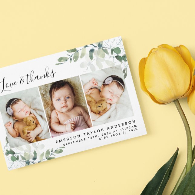 3.5x5 Eucalyptus Photo Baby  Thank You Card (Creator Uploaded)