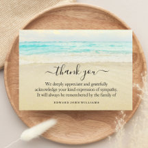 3.5x5 Funeral Thank You Note Grief Beach Ocean