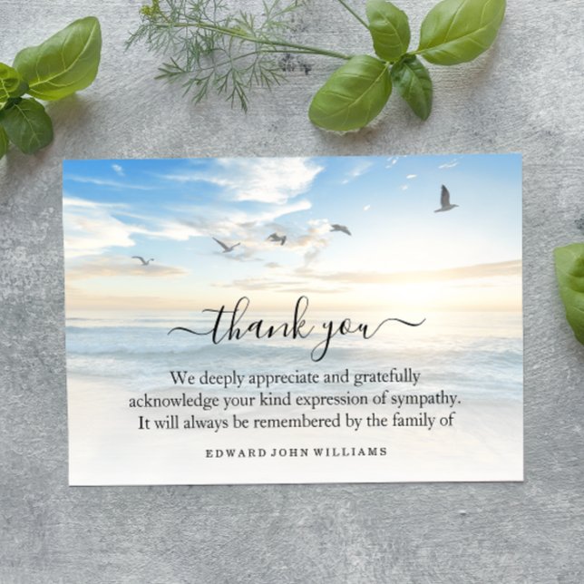 3.5x5 Funeral Thank You Note Grief Beach Ocean Card (Beach Sympathy Thank You Card)
