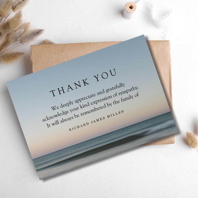 3.5x5 Funeral Thank You Note Grief Ocean Card (Beach Sympathy Thank You Card)