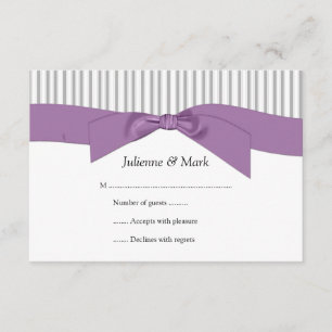 3.5x5 Grey White Stripes Purple Ribbon  RSVP Card