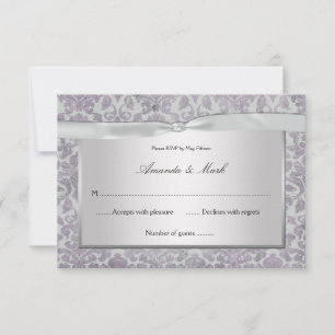 3.5x5 Lavender Silver Grunge Damask RSVP Card
