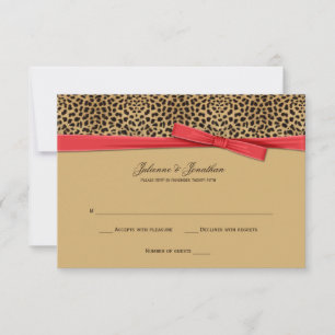 3.5x5 Leopard Print FAUX Red Ribbon RSVP Invitation