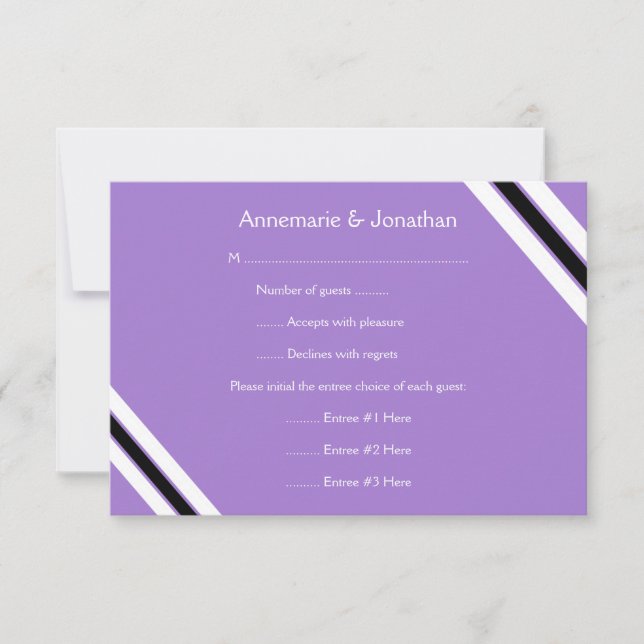 3.5x5 Modern Bold Black Purple Horizontal Stripes RSVP Card (Front)