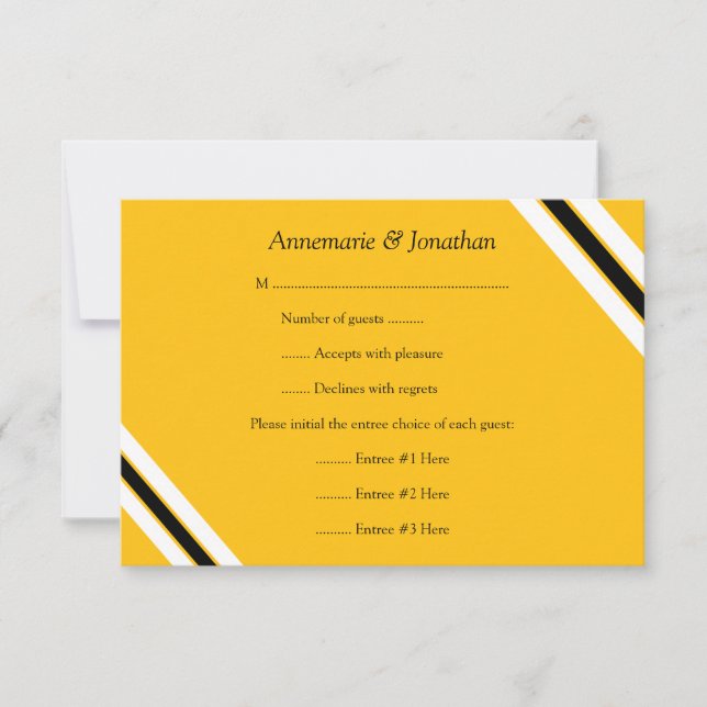 3.5x5 Modern Bold Black Yellow Horizontal Stripes RSVP Card (Front)