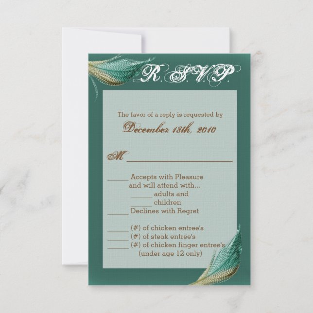 3.5x5 R.S.V.P. Card Animal Quail Feather Bird Mono (Front)