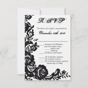 3.5x5 R.S.V.P. Card Black Lace Damask Antique Appl