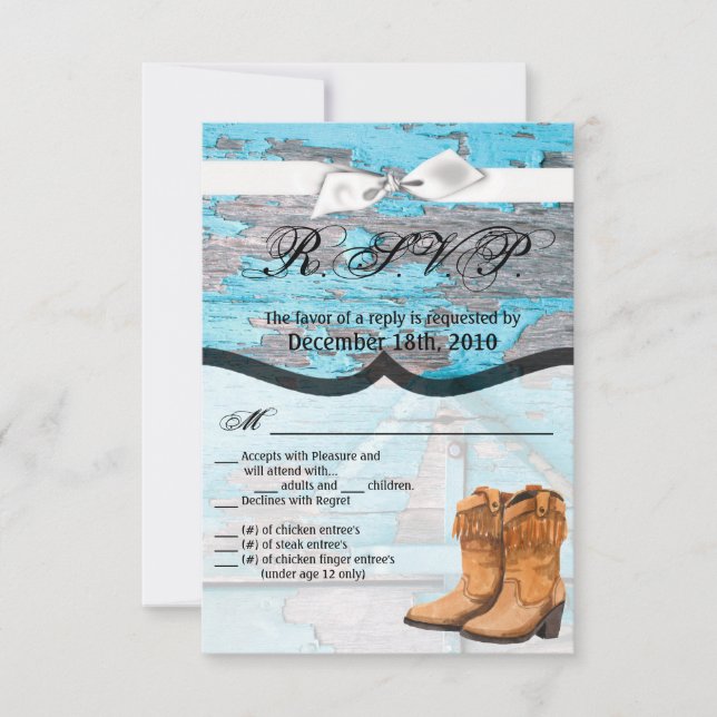 3.5x5 R.S.V.P. Card Blue Wood Barn Door Boots (Front)