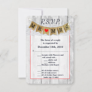 3.5x5 R.S.V.P. Card Burlap Mr. and Mrs. Banner