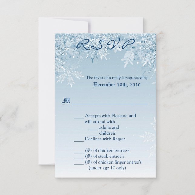 3.5x5 R.S.V.P. Card Crystal Snowflakes Winter Snow (Front)