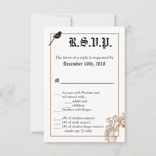 3.5x5 R.S.V.P. Card Formal Love Birds Pigeon Duel (Front)