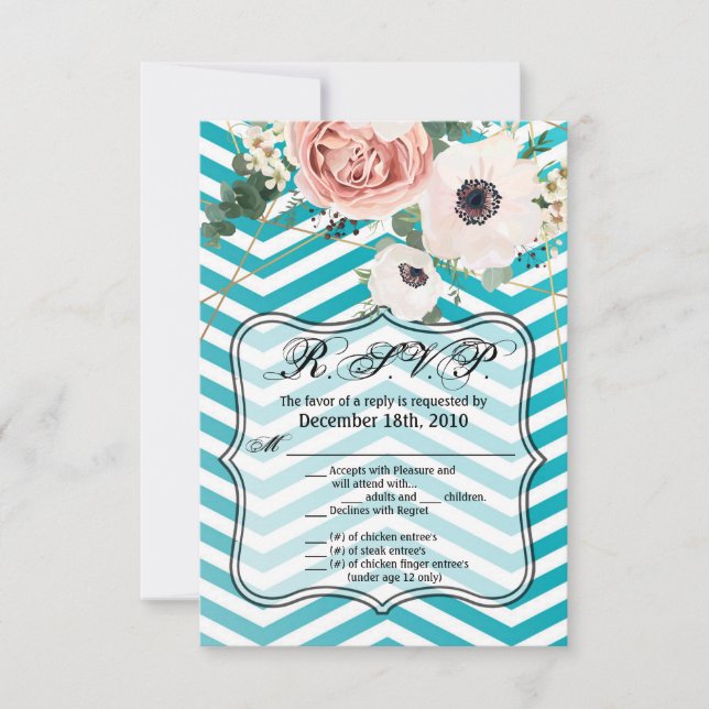 3.5x5 R.S.V.P. Card Geometric Rose Chevron Teal (Front)
