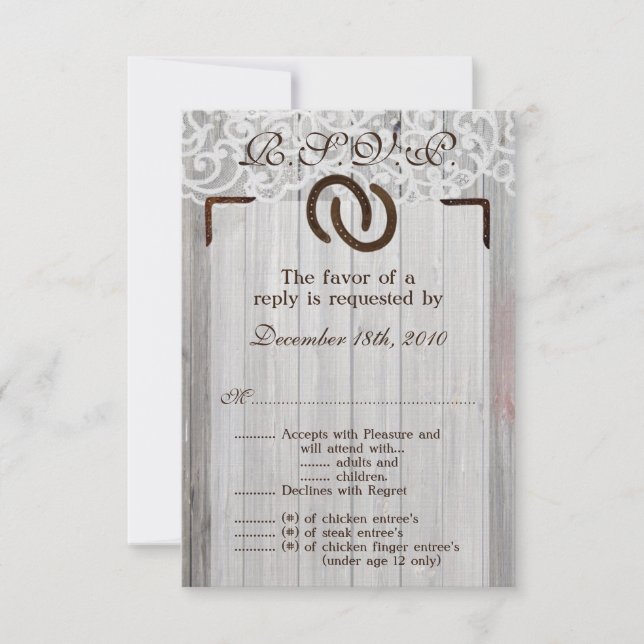 3.5x5 R.S.V.P. Card Horse Shoes Wood (Front)