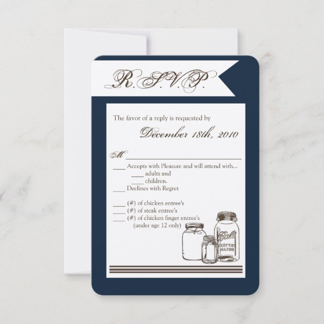3.5x5 R.S.V.P. Card Mason Jar Country Rustic Vases (Front)