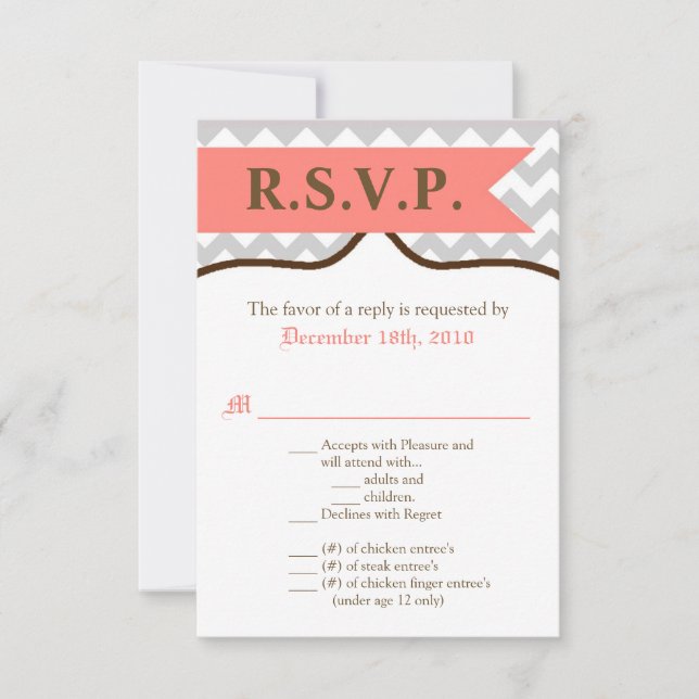 3.5x5 R.S.V.P. Card Modern Chevron Stripe Coral (Front)