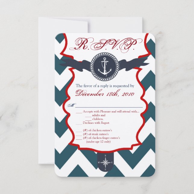 3.5x5 R.S.V.P. Card Nautical Anchor Compass Ocean (Front)