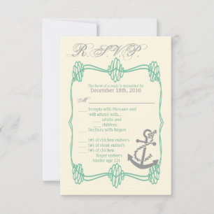3.5x5 R.S.V.P. Card Nautical Knot Anchor Tiff Blue
