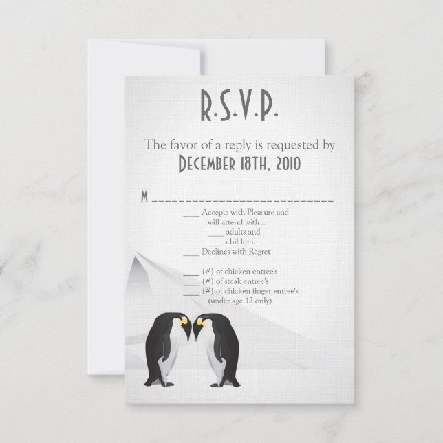 3.5x5 R.S.V.P. Card Penguins Mate for Life Grey (Front)