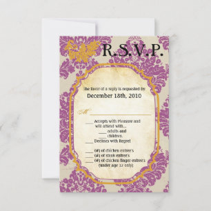 3.5x5 R.S.V.P. Card Purple Gold Damask Lace Print