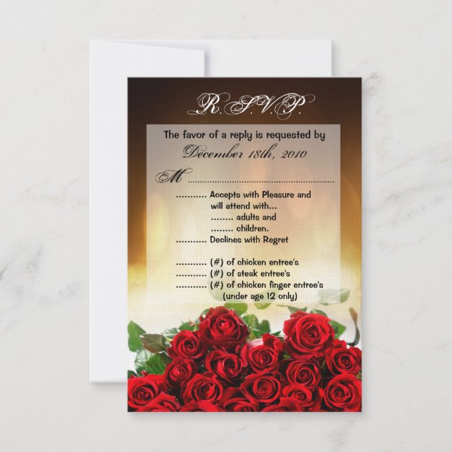 3.5x5 R.S.V.P. Card Red Rose Bouquet Bridal Flower (Front)