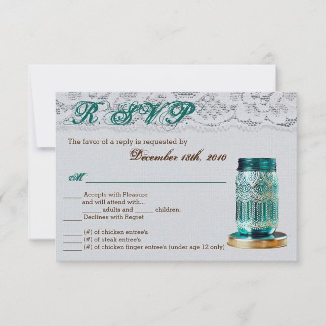 3.5x5 R.S.V.P. Card Rustic Country Mason Jar Lace (Front)