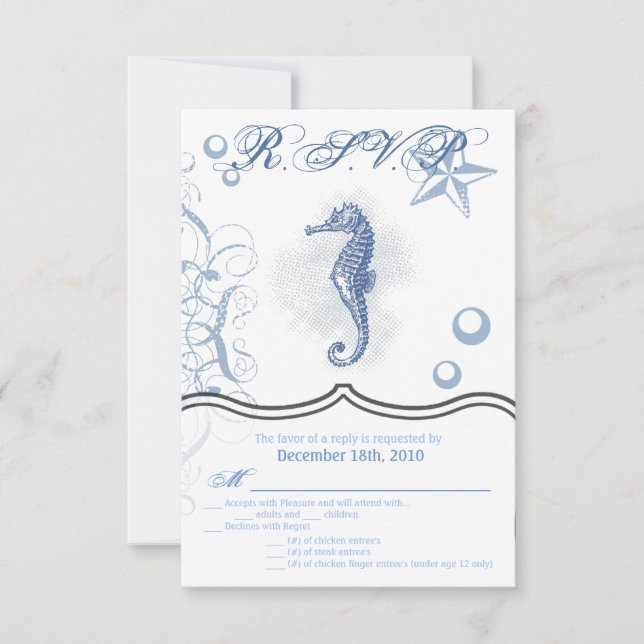 3.5x5 R.S.V.P. Card Seahorse Sea Ocean Beach (Front)