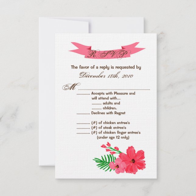 3.5x5 R.S.V.P. Card Spring Hibiscus Flower Hawaiia (Front)