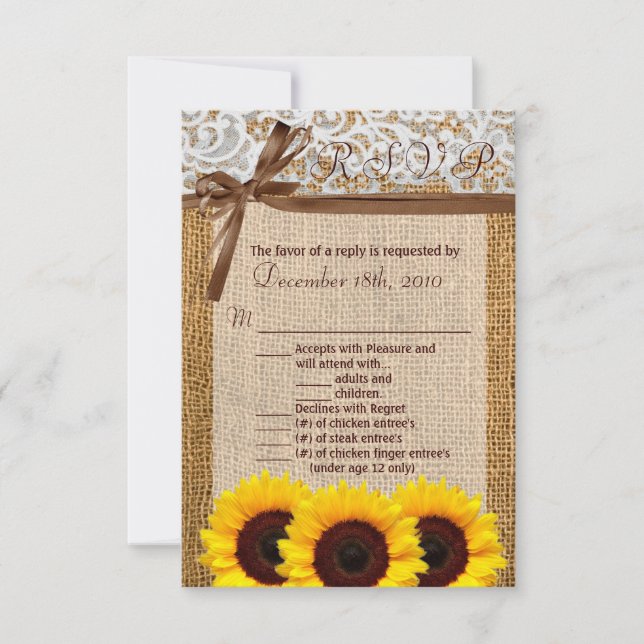 3.5x5 R.S.V.P. Card Sunflower Lace Burlap Country (Front)
