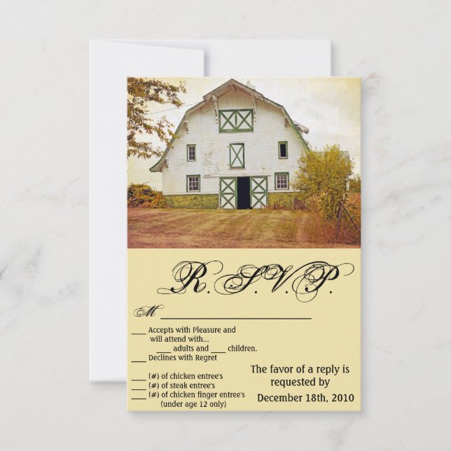 3.5x5 R.S.V.P. Card Sunset Barn Country Rustic Fie (Front)