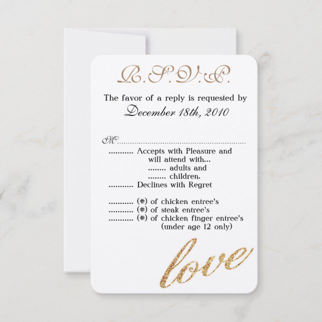 3.5x5 R.S.V.P. Card Teenage Gold Foil Glitter Love (Front)