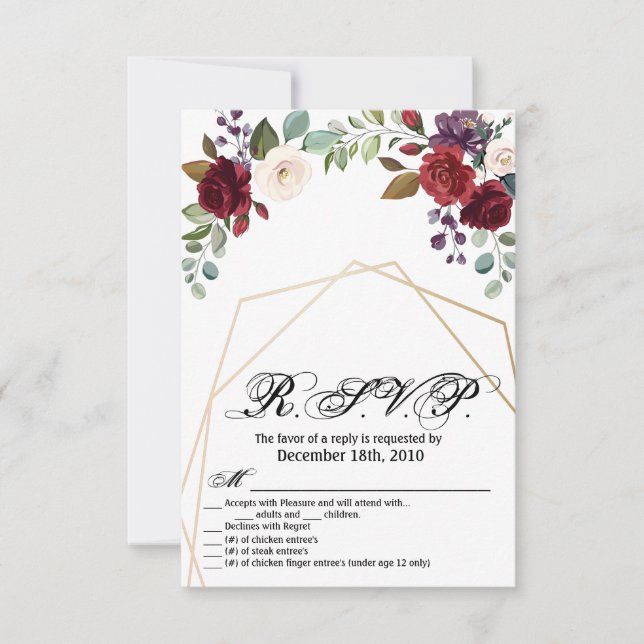 3.5x5 R.S.V.P. Card White Rose Gold Geometric (Front)