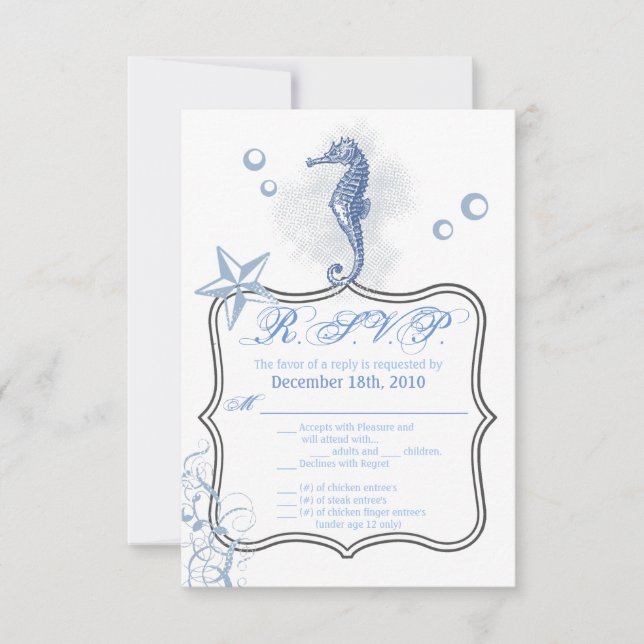 3.5x5 R.S.V.P. Seahorse Sea Ocean Beach Invitation (Front)