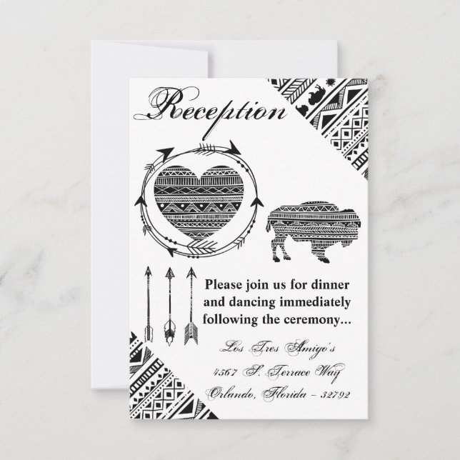 3.5x5 Reception Card Boho Buffalo Tribal Pattern B (Front)